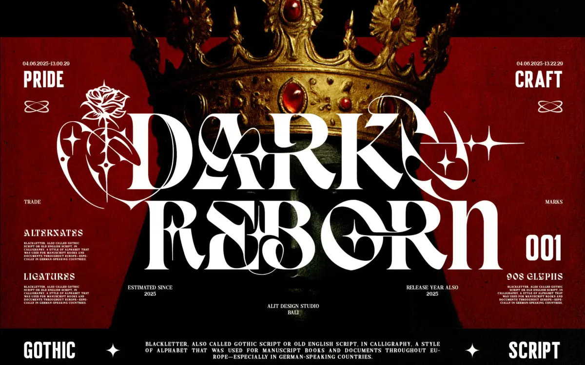 Dark Reborn: a blackletter-serif hybrid for metal, tattoo and occult branding