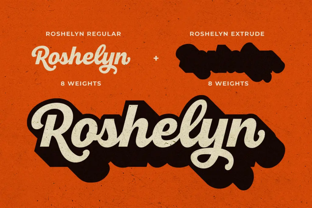 New Roshelyn Script specimen — Character set and features