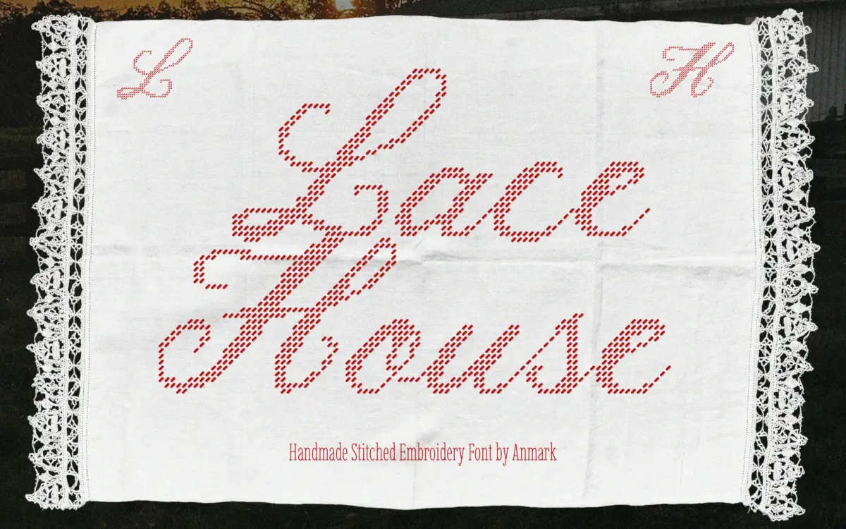 Lace House: a stitched-effect script for handmade and boutique branding
