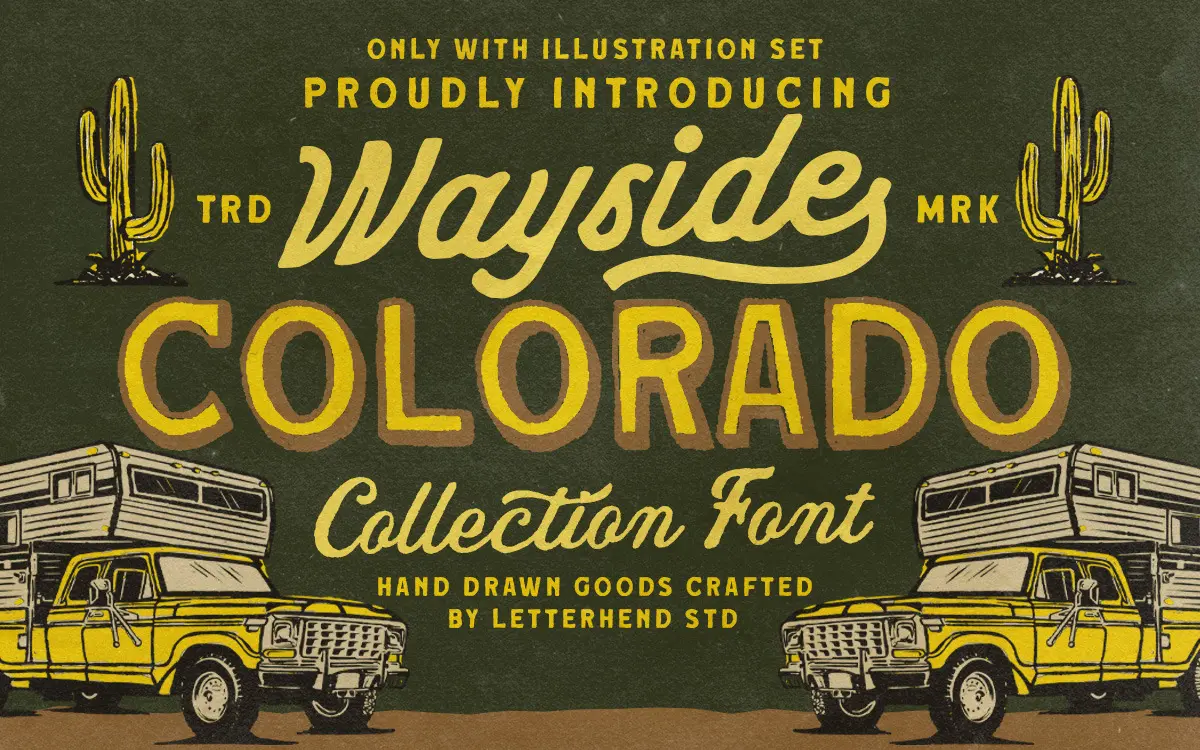 Wayside Colorado: a rough-edged sans and script duo for western branding
