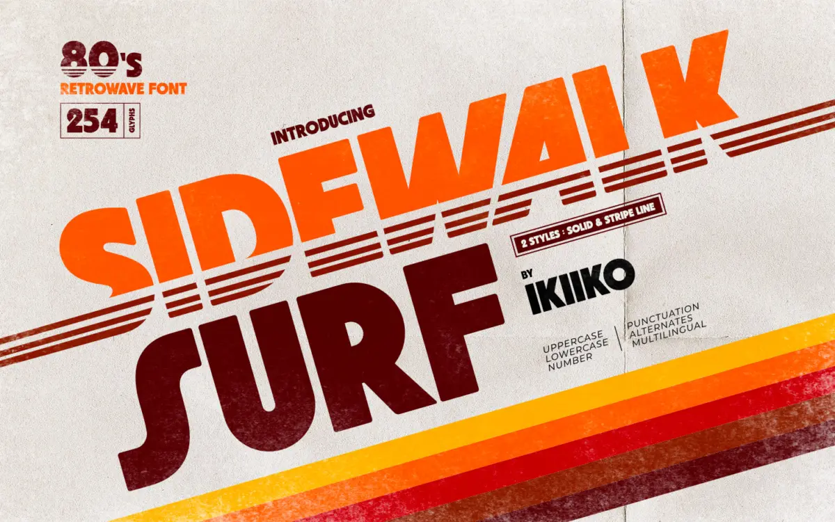 Sidewalk Surf: a bold retrowave display face for 80s-styled titles