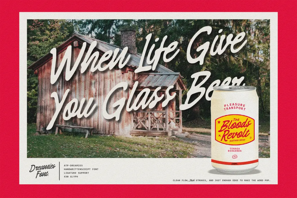 Dreamies Retro Script Font specimen — Design style