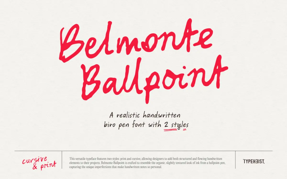 Belmonte Ballpoint: a two-style biro font with real handwriting variance