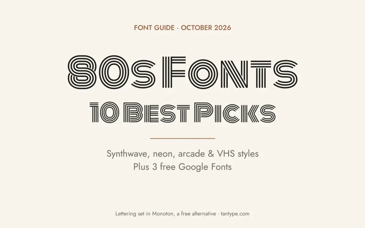 Best 80s fonts: neon synthwave scripts, retro sci-fi, arcade pixel and VHS display fonts from Creative Market, plus free 80s fonts