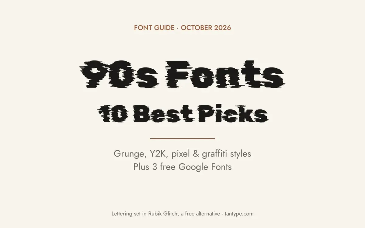 Best 90s fonts: grunge, zine, Y2K chrome, pixel and graffiti display fonts from Creative Market, plus free 90s fonts