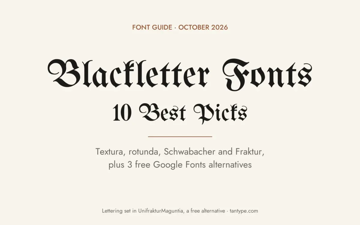 Best blackletter fonts guide: 10 textura, rotunda, Schwabacher and Fraktur fonts on Creative Market and 3 free Google Fonts alternatives