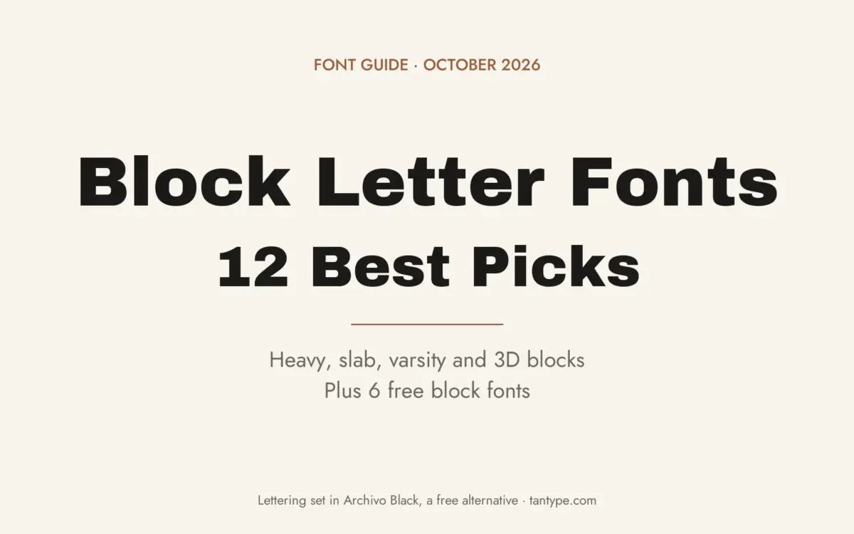 Best block letter font picks: heavy, slab, varsity, 3D and rounded block fonts from Creative Market, plus free block fonts from Google Fonts