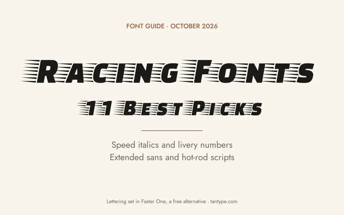 Best racing fonts: speed italics, extended sans, livery numbers and hot-rod scripts from Creative Market, plus free Google Fonts