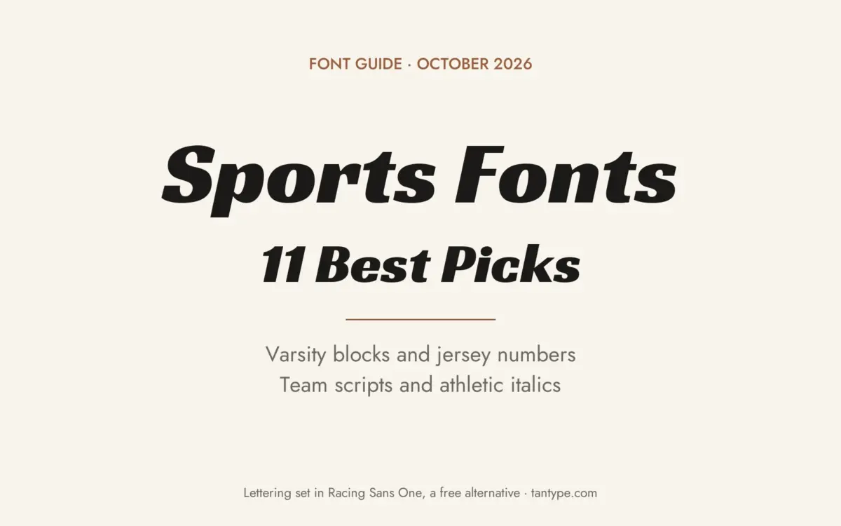 Best sports fonts: varsity block letters, jersey numbers, team scripts and athletic italics from Creative Market, plus free Google Fonts