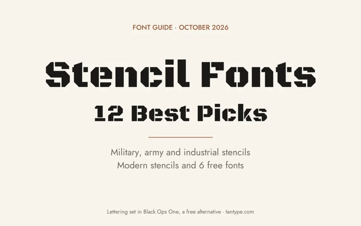 Best stencil font picks: military, army and modern stencil fonts from Creative Market, plus free stencil fonts from Google Fonts