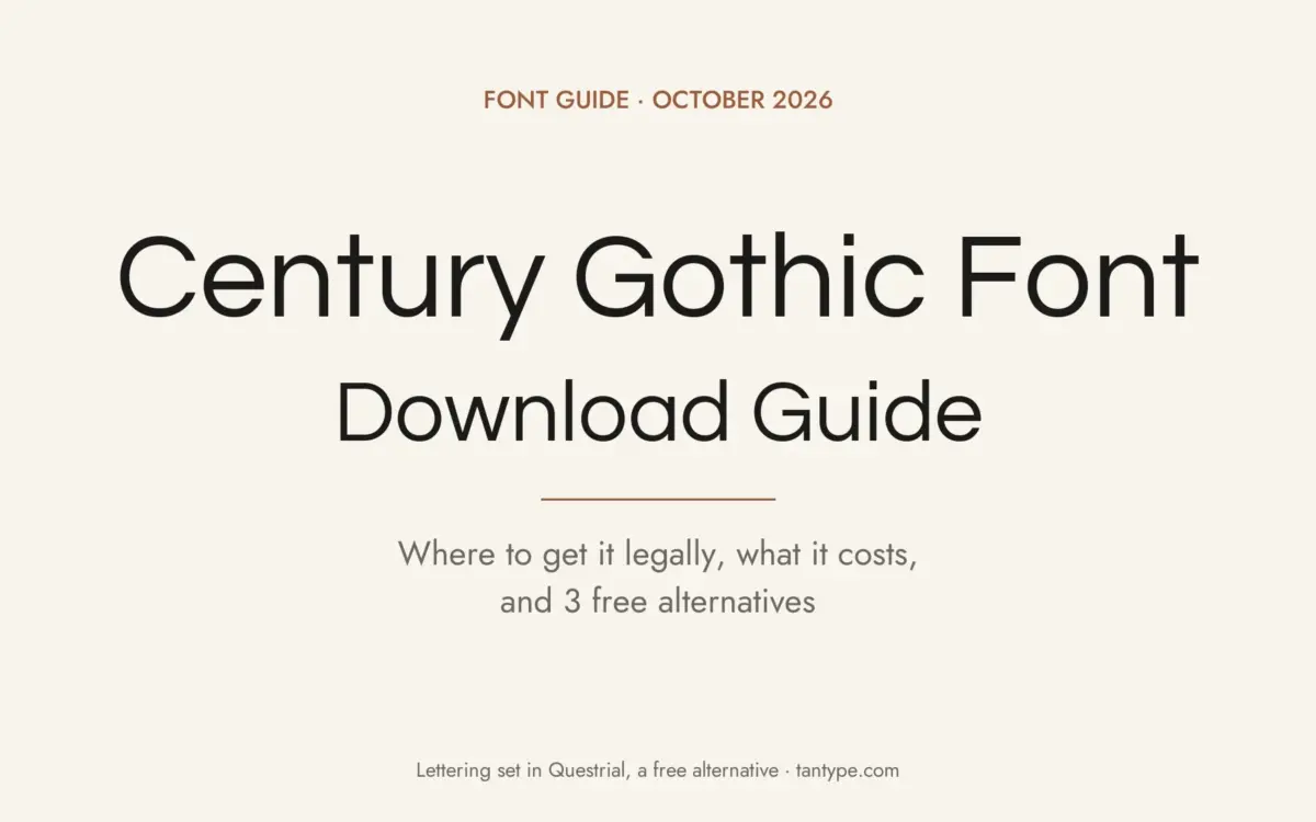 Century Gothic font free download guide: commercial Monotype geometric sans, where you already have it, MyFonts prices and 3 free alternatives