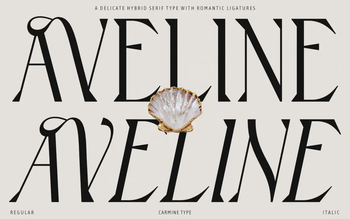 Aveline: a soft serif with ligatures for romantic branding and editorial titles