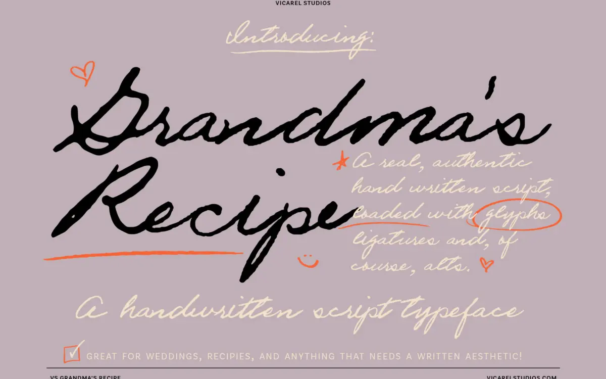 VS Grandma's Recipe: a genuinely imperfect handwritten script for recipe cards and labels