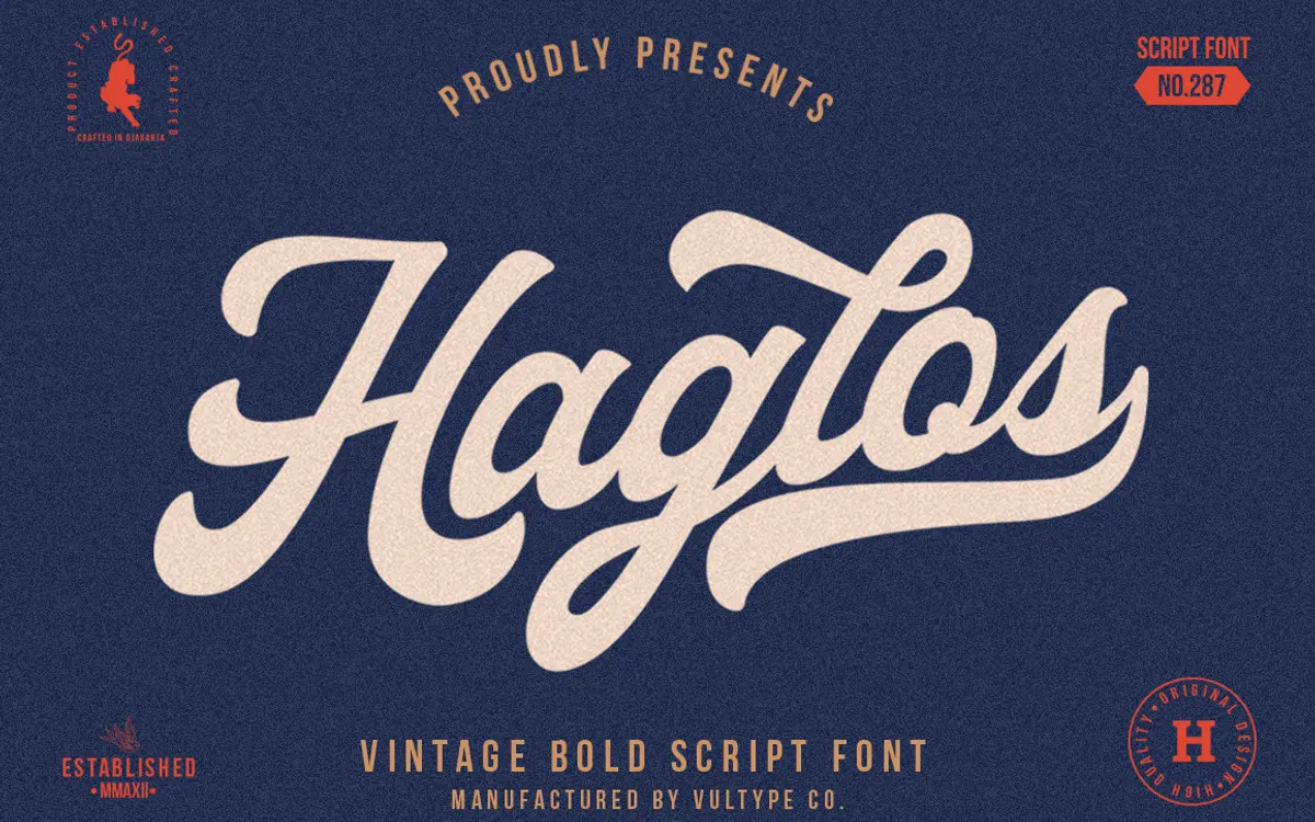 Haglos Bold Script: a heavyweight brush script for retro-leaning logos