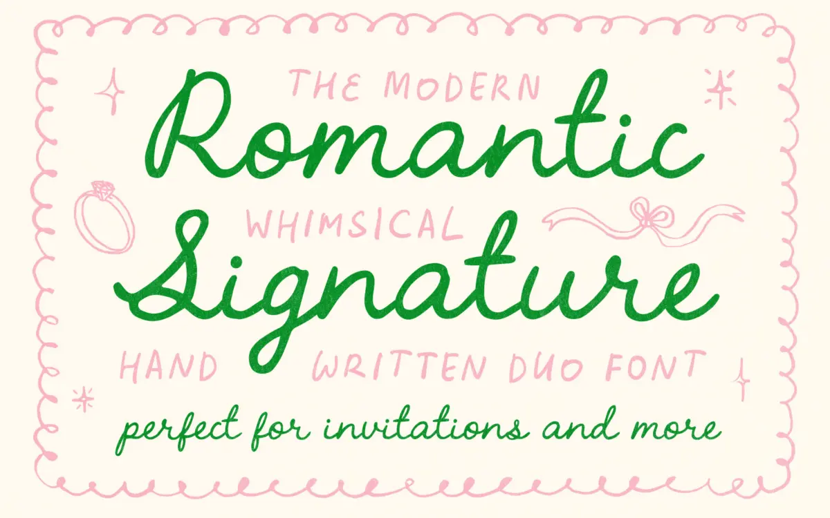 Handwritten Romantic Script Font Duo: a casual signature script for wedding stationery