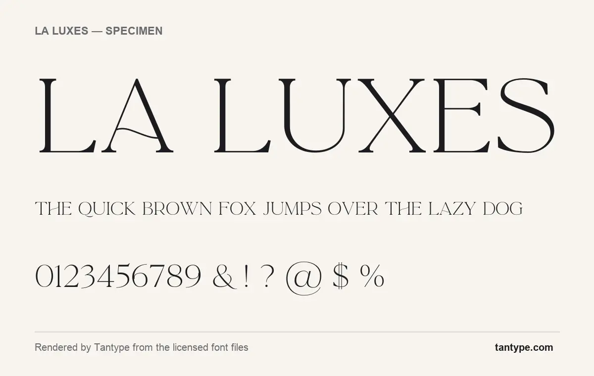 La Luxes font specimen showing the alphabet and numerals