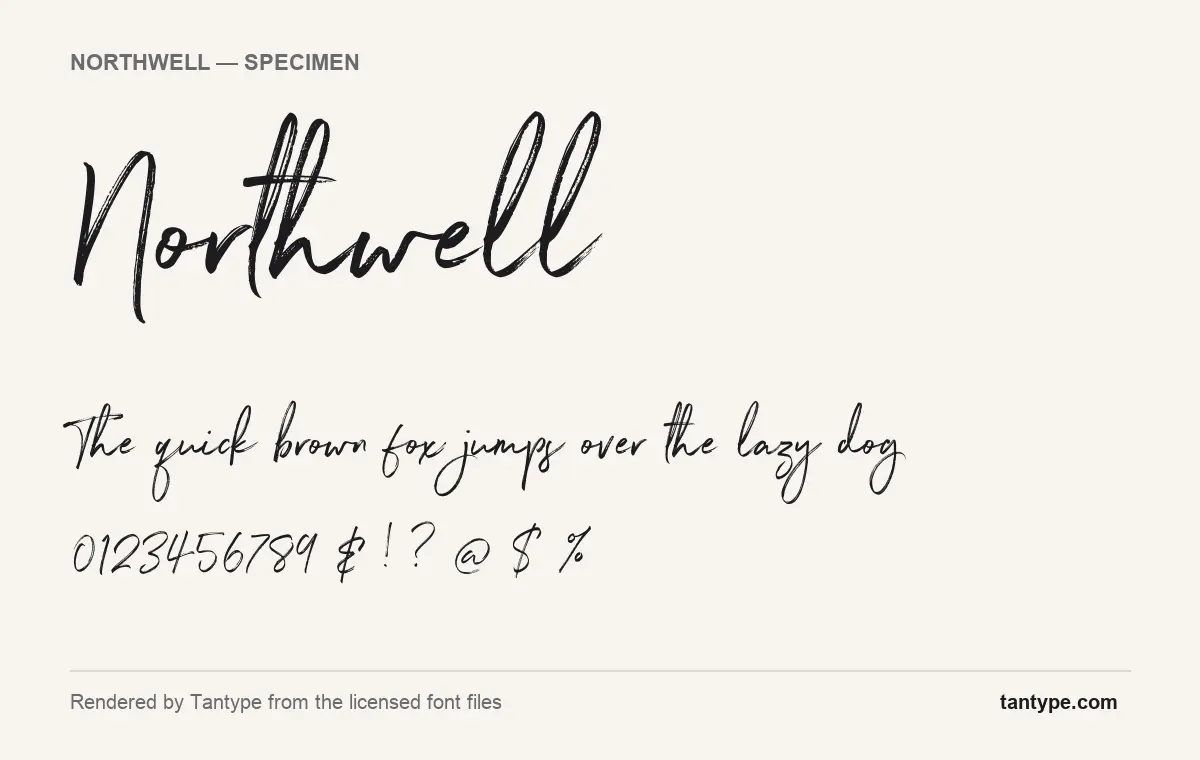 Northwell font specimen showing the alphabet and numerals