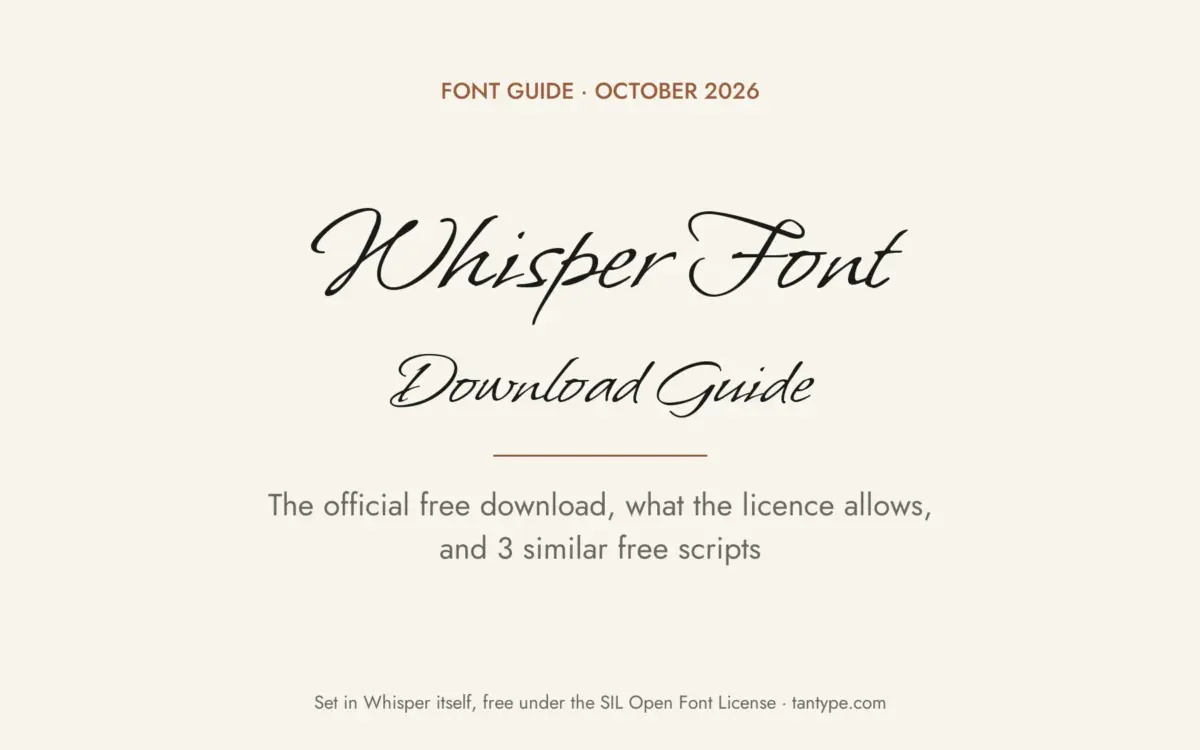 Whisper font free download guide: the official free Google Fonts version, OFL licence terms and 3 similar free fonts